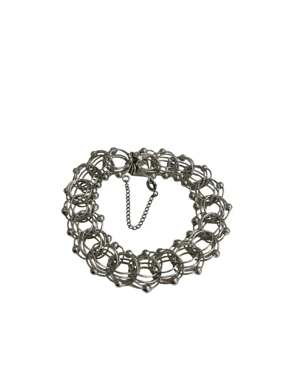 Vintage Rare  Sterling Silver Chain Mail  Bold Statement Bracelet  Safety Chain